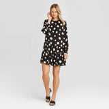 Who What Wear Polka Dot Long Sleeve Round Neck Button Back Tiered Mini Dress