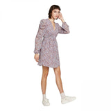 Wild Fable Floral Print Long Sleeve Deep V-Neck Puff Mini Dress