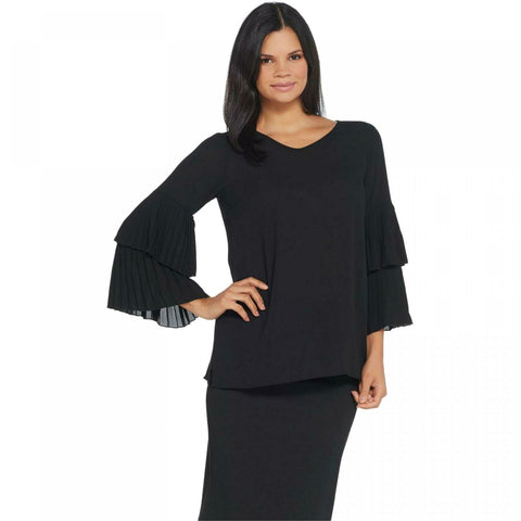 Joan Rivers Women's V-Neck Two Tiered Top With Pleated Sleeves