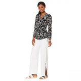 Caya Costa Women's Plus Size Long Sleeve Side Tie Embroidered Tunic Top