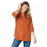 Denim & Co. Women's Roll Tab Sleeve Button Front Soft Utility Tunic Blouse