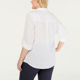 Charter Club Women's Plus Size Button Up Linen Utility Shirt