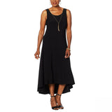 Nina Leonard Miracle Matte Jersey Hi Low Dress With Necklace Black Large