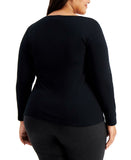 Karen Scott Plus Size Embellished Long Sleeve Christmas Knit Top