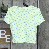 Wild Fable Women's Short Sleeve Slim Fit Baby T-Shirt Green / Blue Floral L
