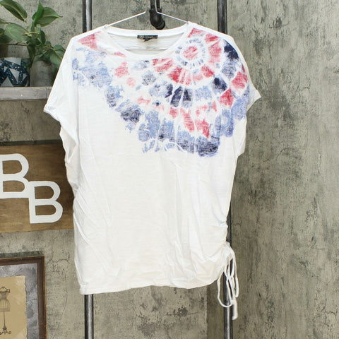 DG2 by Diane Gilman Women's Tie Dye Side Tie T-Shirt White Small