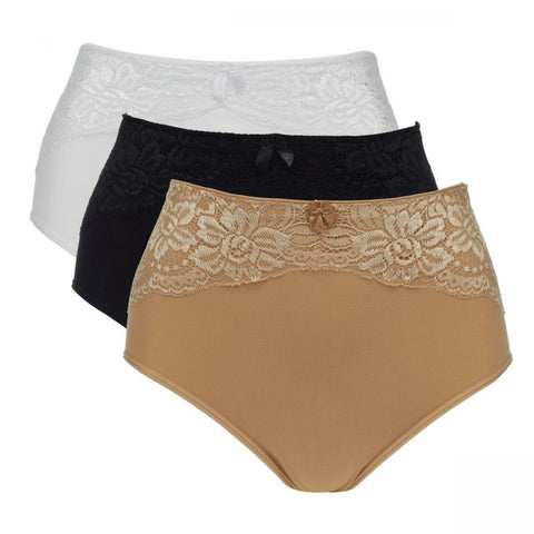 Rhonda Shear Plus Size 3 Pack Ahh Seamless Brief With Lace Overlay