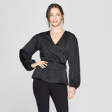 Prologue Women's Long Sleeve Wrap Blouse Black Medium