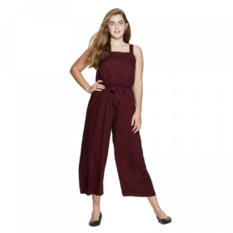 Xhilaration Women's Square Neck Sleeveless Tie Front Cropped Jumpsuit