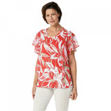 Susan Graver Women's Printed Liquid Knit Top With Chiffon Sleeves