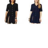 Nina Leonard Women's Miracle Matte Button Up Tie Waist Tunic Top