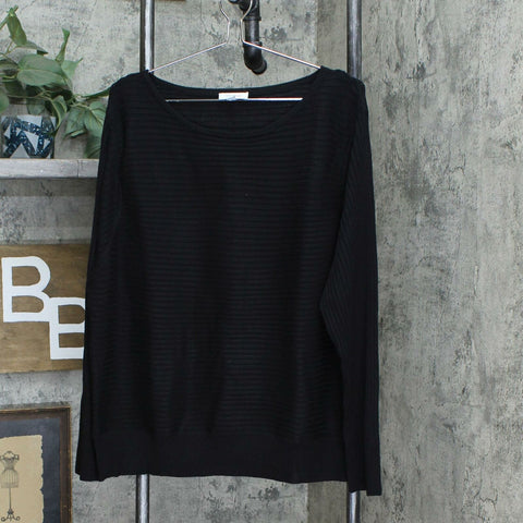 Skinnygirl Plus Size Casey Boatneck Rib Knit Sweater Black 1X