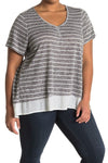 Bobeau Plus Size Caty Slub Knit Mixed Media Two-Fer Henley T-Shirt
