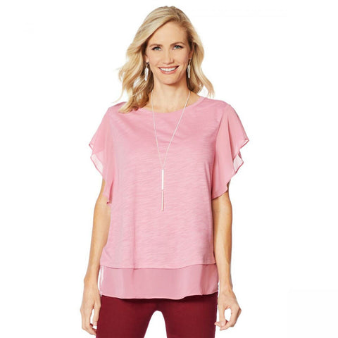 DG2 by Diane Gilman Women's Flutter Sleeve Combo T-Shirt