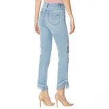 DG2 by Diane Gilman Women's Plus Size Embellished Fringe Hem Cropped Jeans