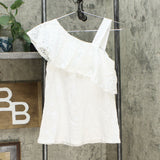 MOTTO Women's Asymmetrical Flounce Eyelet Top