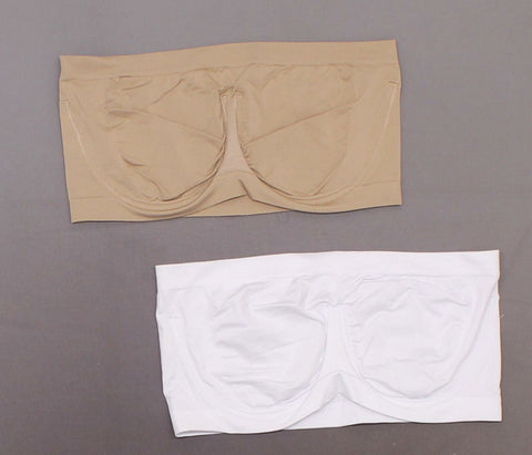 Rhonda Shear 2 Pack Seamless Underwire Bandeau Bras White/ Nude Plus 2X