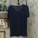 DG2 by Diane Gilman Burnout Printed And Embellished Top Navy Butterfly Medium