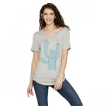 Zoe + Liv Women's Short Sleeve Cactus Rock & Roll Clavicle Cut-Out T-Shirt