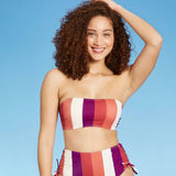 Shade & Shore Women's Light Lift Bandeau Bikini Top Multicolor Stripe 38DD