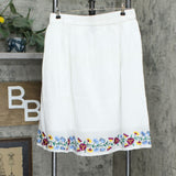 Antthony Mexicali Embroidered Floral Cotton Gauze Box Pleat Skirt White XL
