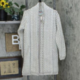 Aran Craft Merino Wool Open Front Cable Knit Cardigan With Pockets