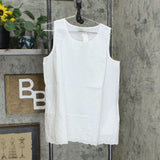 LOGO by Lori Goldstein Women's Woven Tank Top With Eyelet Lace Hem