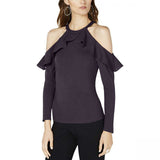 INC International Concepts Women's Ruffle Detail Cold Shoulder Top