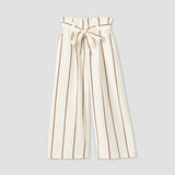 A New Day Striped High-Rise Tie Waist Cropped Wide Leg Pants Cream / Tan Brown L