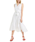 Charter Club Women's Cotton Eyelet Flounce Wrap Dress Bright White 8