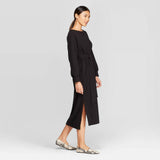 Prologue Women's Casual Fit Long Sleeve Boat Neck Midi Shift Dress
