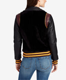 William Rast Women's Noelie Mixed-Media Varsity Jacket Black Small