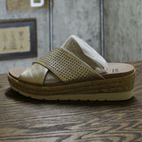 Earth Modena Marigold Leather Perforated Cross Strap Slides Gold 8M