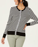 Charter Club Women's Striped Snap Front Cardigan Black / White Large