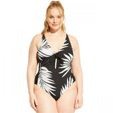 Kona Sol Women's Plus Size Tie Front One Piece Swimsuit. AFG05 Black 14W