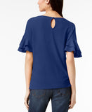 INC International Concepts Ruffled Sleeve Popover Top Bright Blue PXL