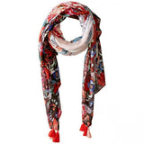 Echo Womens Tasseled Floral Oblong Scarf Red