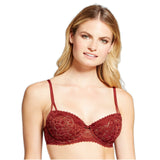 Gilligan & O'Malley Lace Overlay Undwire Padded Push-Up Balconette Bra Salsa 32B