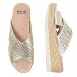 Earth Modena Marigold Leather Perforated Cross Strap Slides Gold 8M