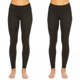 Felina Women's 2 Pack Wide Waistband Sueded Lightweight Leggings Black Small