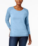 Karen Scott Women's Side-Slit Cotton Sweater Waterfall Blue Large