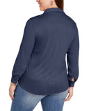 INC International Concepts Plus Size Tie Front Blouse Navy 3X