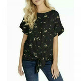 Buffalo David Bitton Women's Tie Front Woven Top With Crochet Inserts Black XL