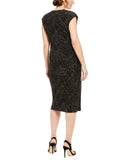 Connected Apparel Women's Cap-Sleeve Sheath Embellished Dress Black / Gold 14