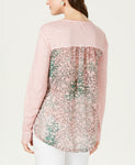 Style & Co Women's Floral Back Scoop Neck Slub Knit Top Pink Large