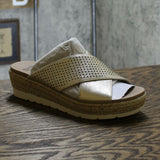 Earth Modena Marigold Leather Perforated Cross Strap Slides Gold 8M