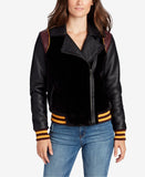 William Rast Women's Noelie Mixed-Media Varsity Jacket Black Small