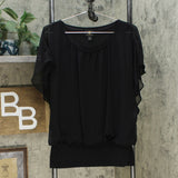 JM Collection Womens Flutter-Sleeve Top Black Medium