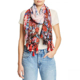 Echo Womens Tasseled Floral Oblong Scarf Red