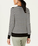 Charter Club Women's Striped Snap Front Cardigan Black / White Large